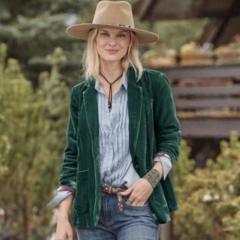 NWOT Sundance Beau Blazer Emerald Green Velvet 2